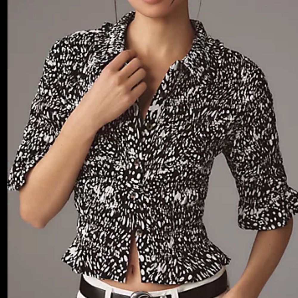 Anthropologie Maeve Black and White Patterned Top Size XL NWT